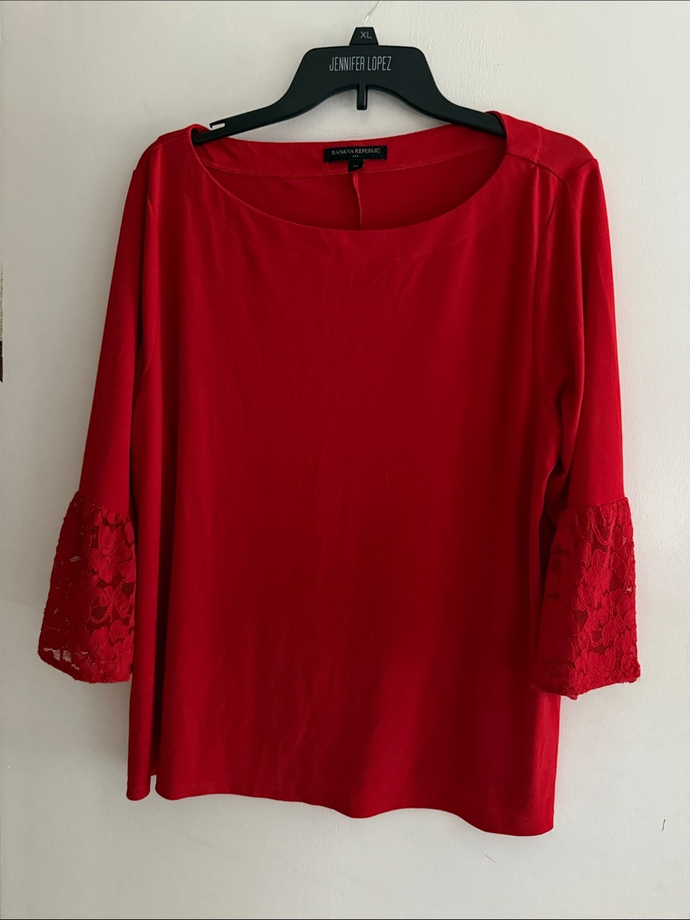 Banana Republic Red Lace Bell-Sleeve Long-Sleeve Tee